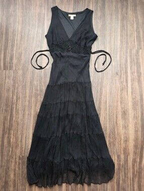 Jonathan Martin 100% Silk Vintage Whimsigoth Maxi Dress Black Size 12